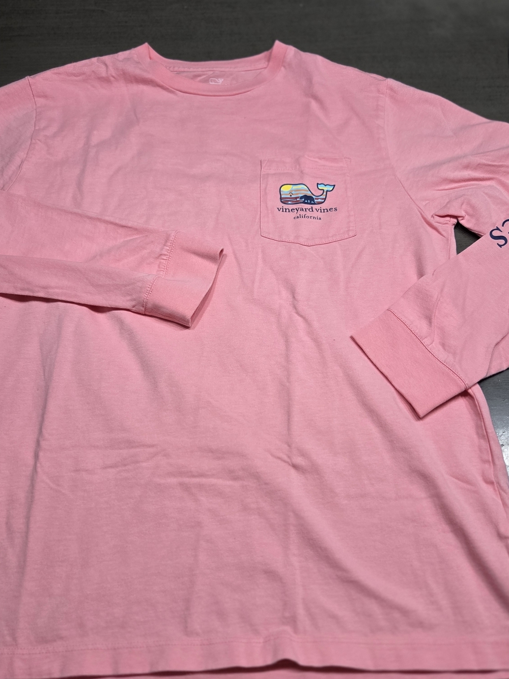 Vineyard Vines Pink Whale Pocket Long Sleeve Tee